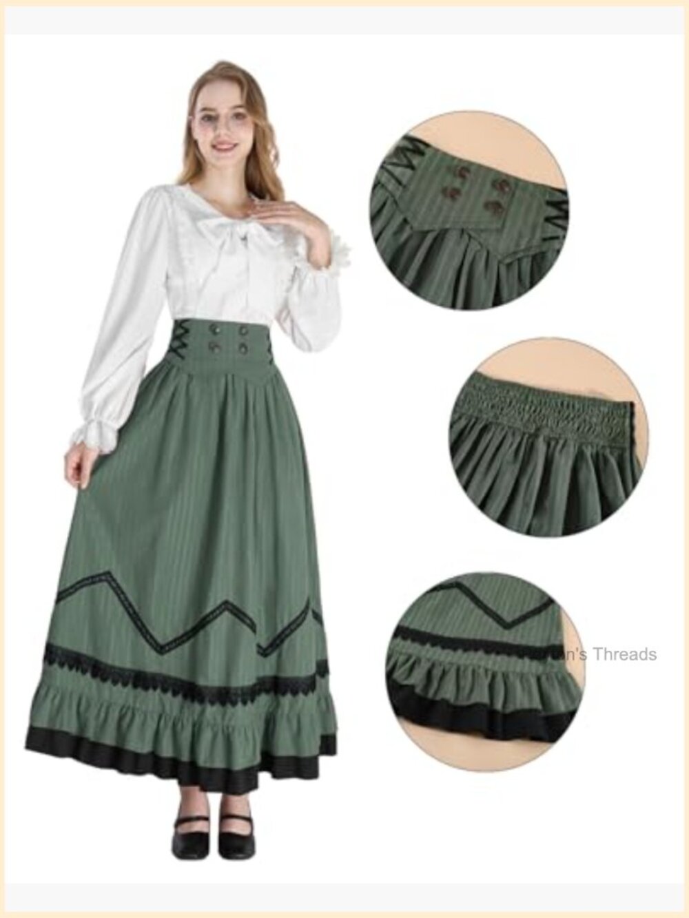 Victorian Renaissance Costume 2-Piece Velvet & Cotton A-Line Maxi Skirt - Picture 6 of 7